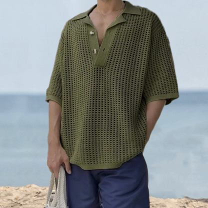 2024 Herren-Revers-Strickpullover mit kurzen Ärmeln