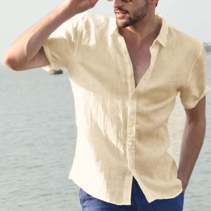 Sommer Herren Casual Einfarbig Revers Kurzarm Hemd