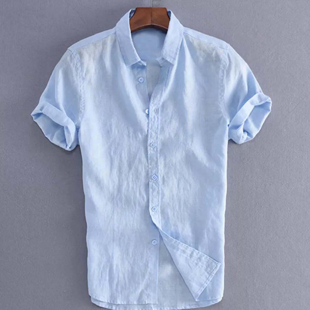 Sommer Herren Casual Einfarbig Revers Kurzarm Hemd