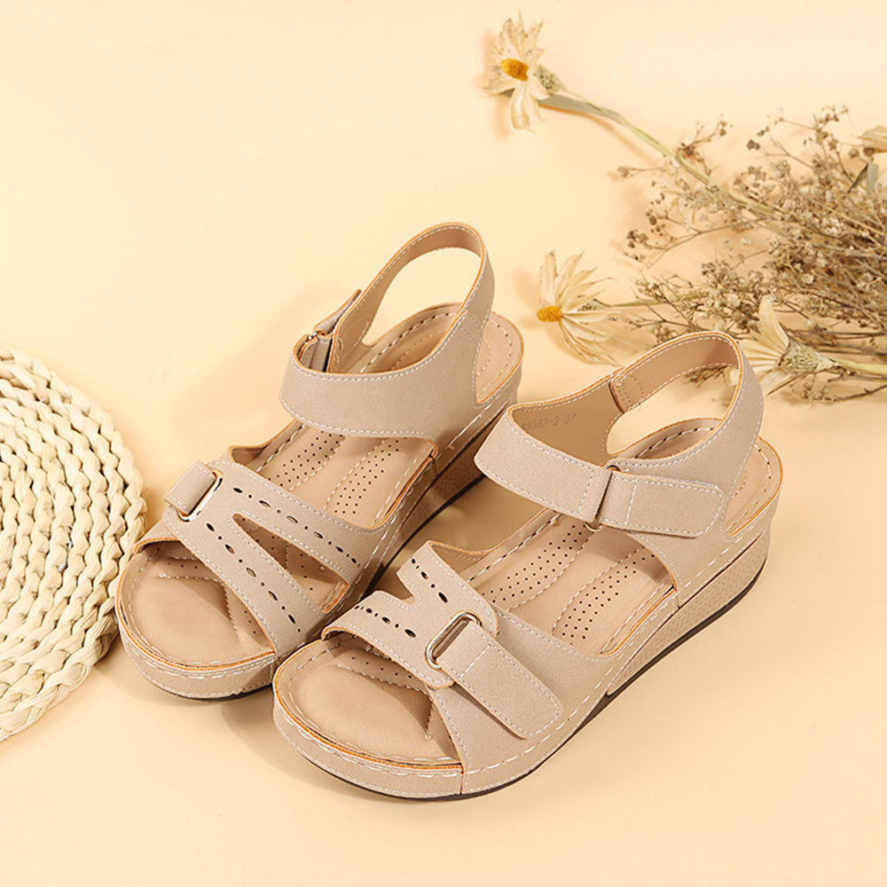 Sommer-Damen-Klettverschluss-Keilsandalen mit dicker Sohle