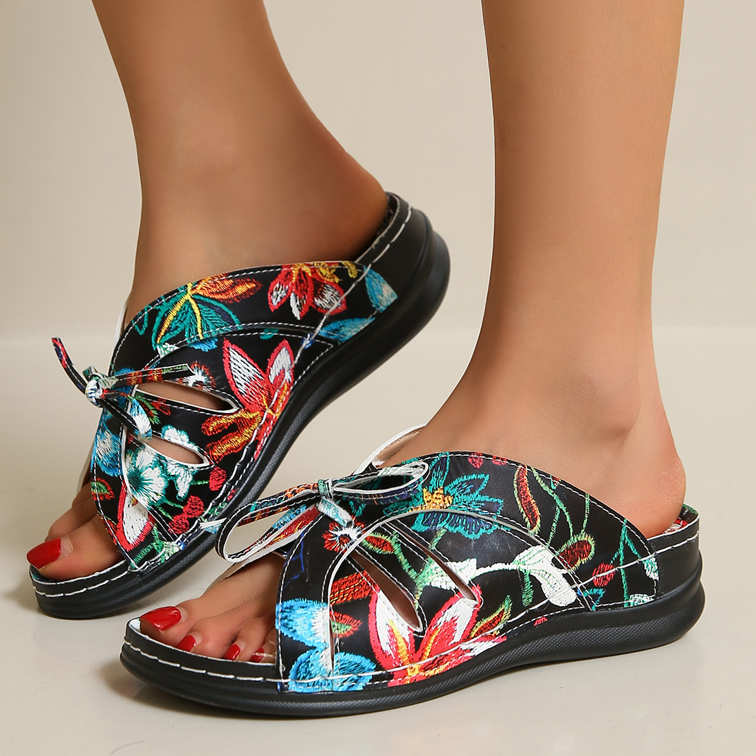 Vintage Premium Orthopädische Open Toe Sommer Wedges Plateausandalen