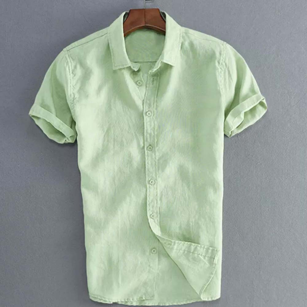 Sommer Herren Casual Einfarbig Revers Kurzarm Hemd