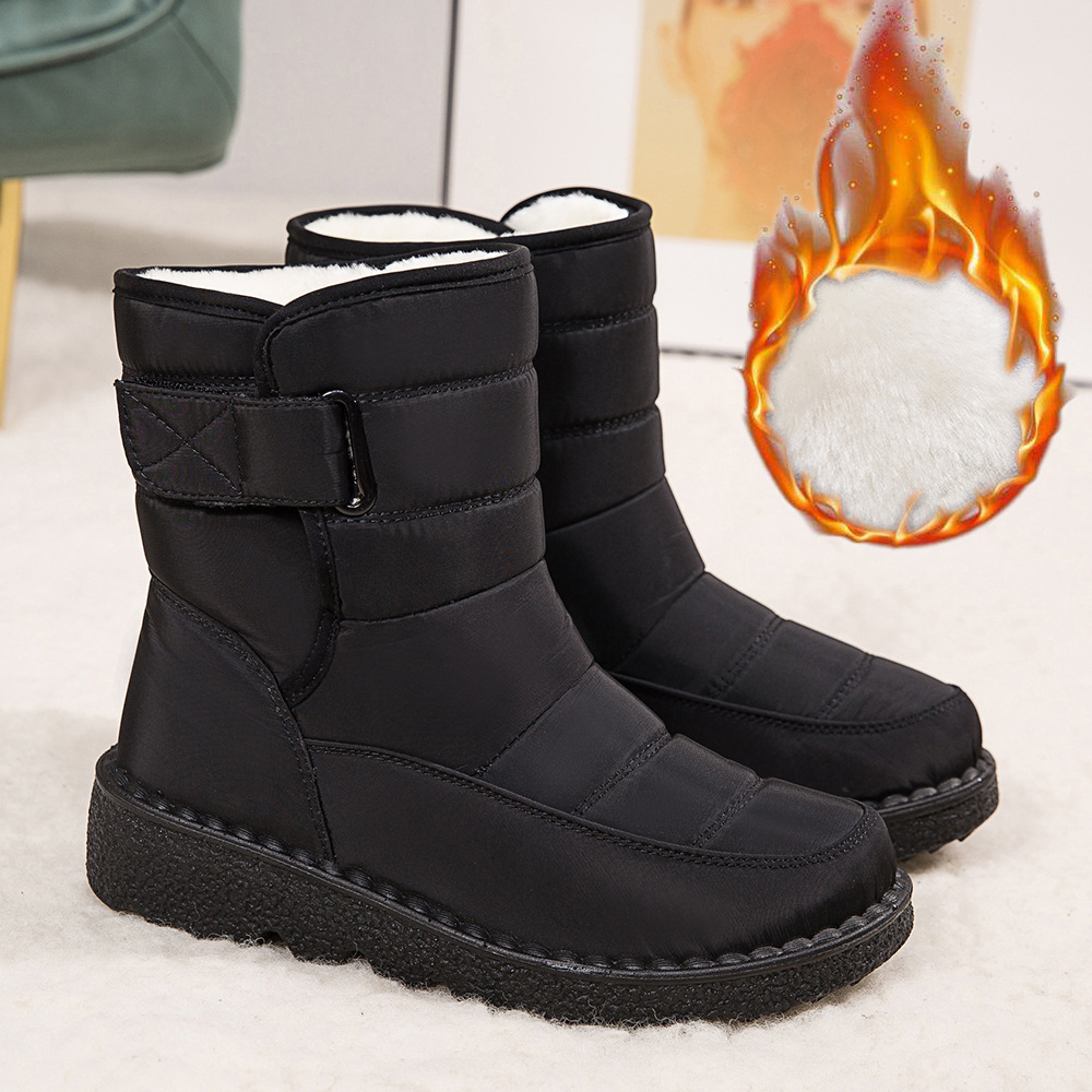 Damen High Top wasserdichte Baumwollschuhe Fleece-Schneestiefel mit Klettverschluss