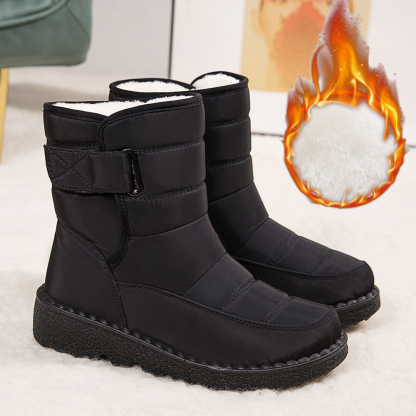 Damen High Top wasserdichte Baumwollschuhe Fleece-Schneestiefel mit Klettverschluss