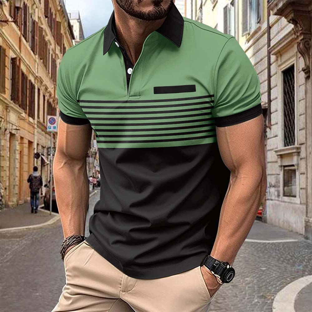 Therling Kurzarm-Poloshirt für Herren mit Farbblock-Streifen und Revers