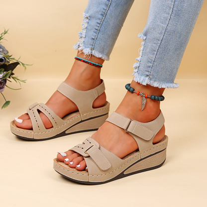 Sommer-Damen-Klettverschluss-Keilsandalen mit dicker Sohle