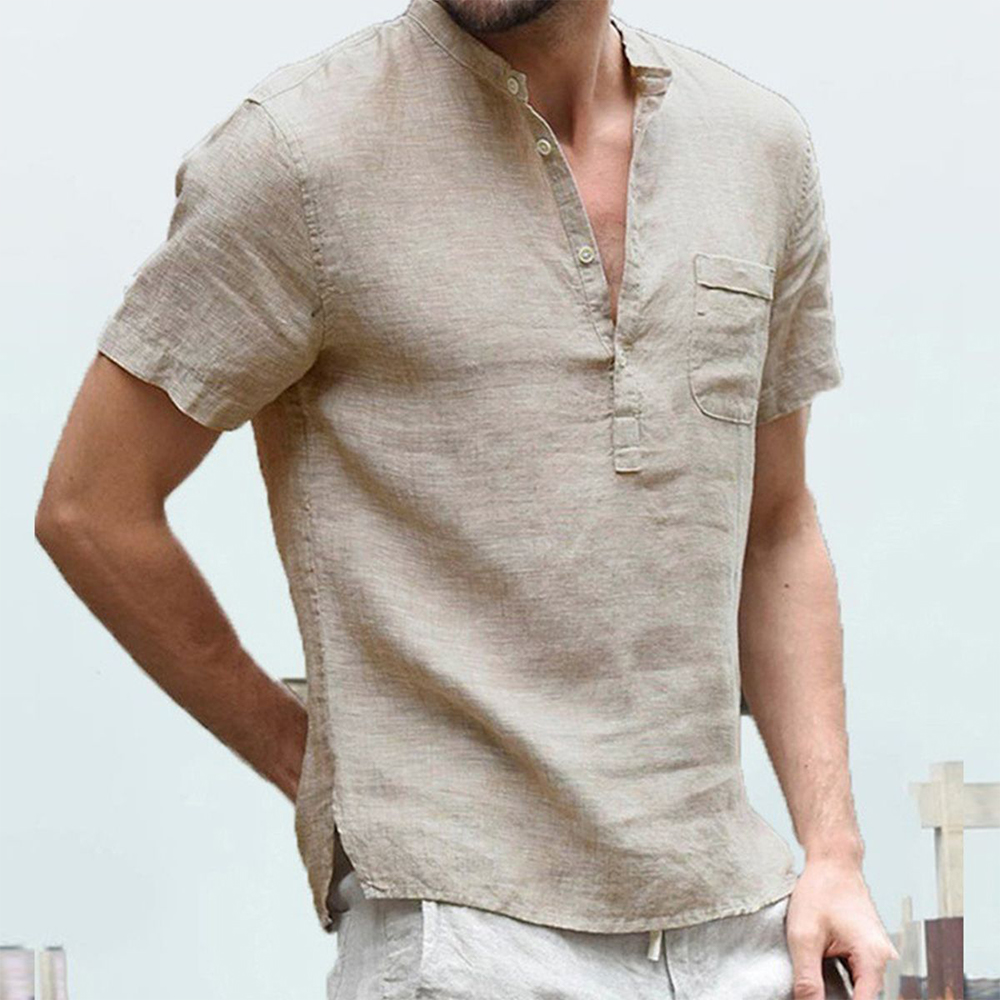 THERLING Sommer neue einfache lässige Baumwolle und Leinen Kurzarm Herren