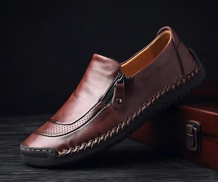 🔥Diese Woche Sale 70 % RABATT🔥Lässige, bequeme Leder-Slip-on-Loafer für Herren mit seitlichem Reißverschluss, bequeme orthopädische Wanderschuhe