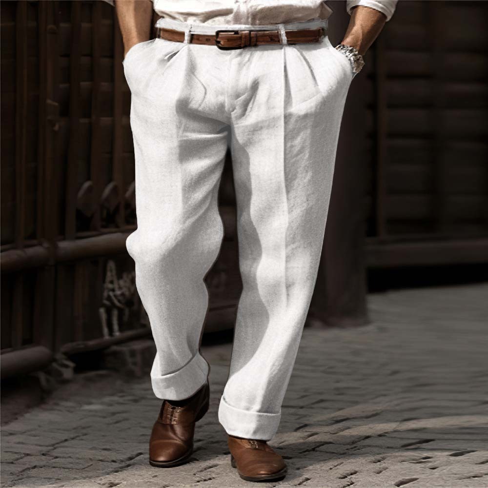  Neue atmungsaktive Herren-Leinenhose mit geradem Bein