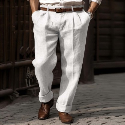  Neue atmungsaktive Herren-Leinenhose mit geradem Bein