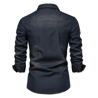 THERLING Klassisches, lässiges Jeanshemd für Herren mit langen Ärmeln