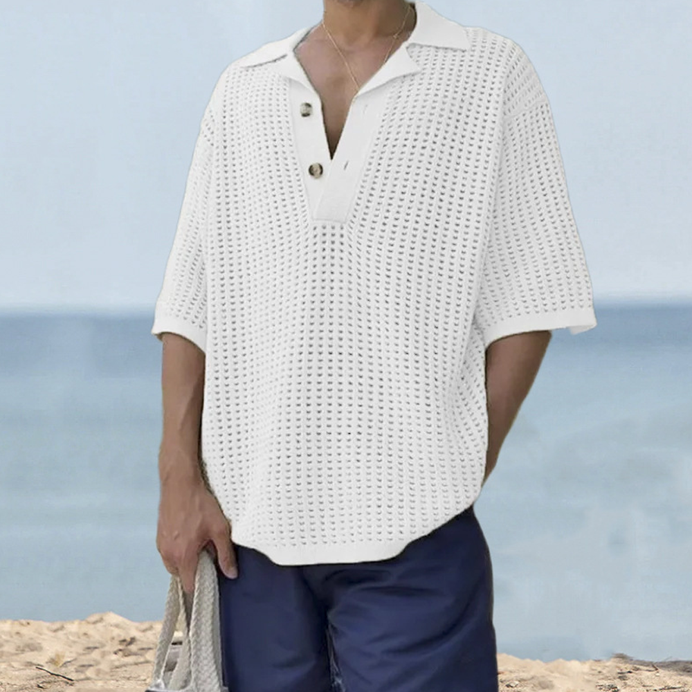 2024 Herren-Revers-Strickpullover mit kurzen Ärmeln