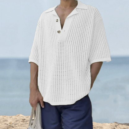 2024 Herren-Revers-Strickpullover mit kurzen Ärmeln