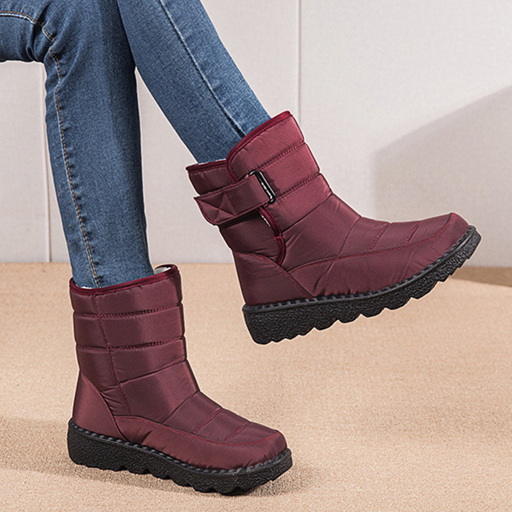 Damen High Top wasserdichte Baumwollschuhe Fleece-Schneestiefel mit Klettverschluss