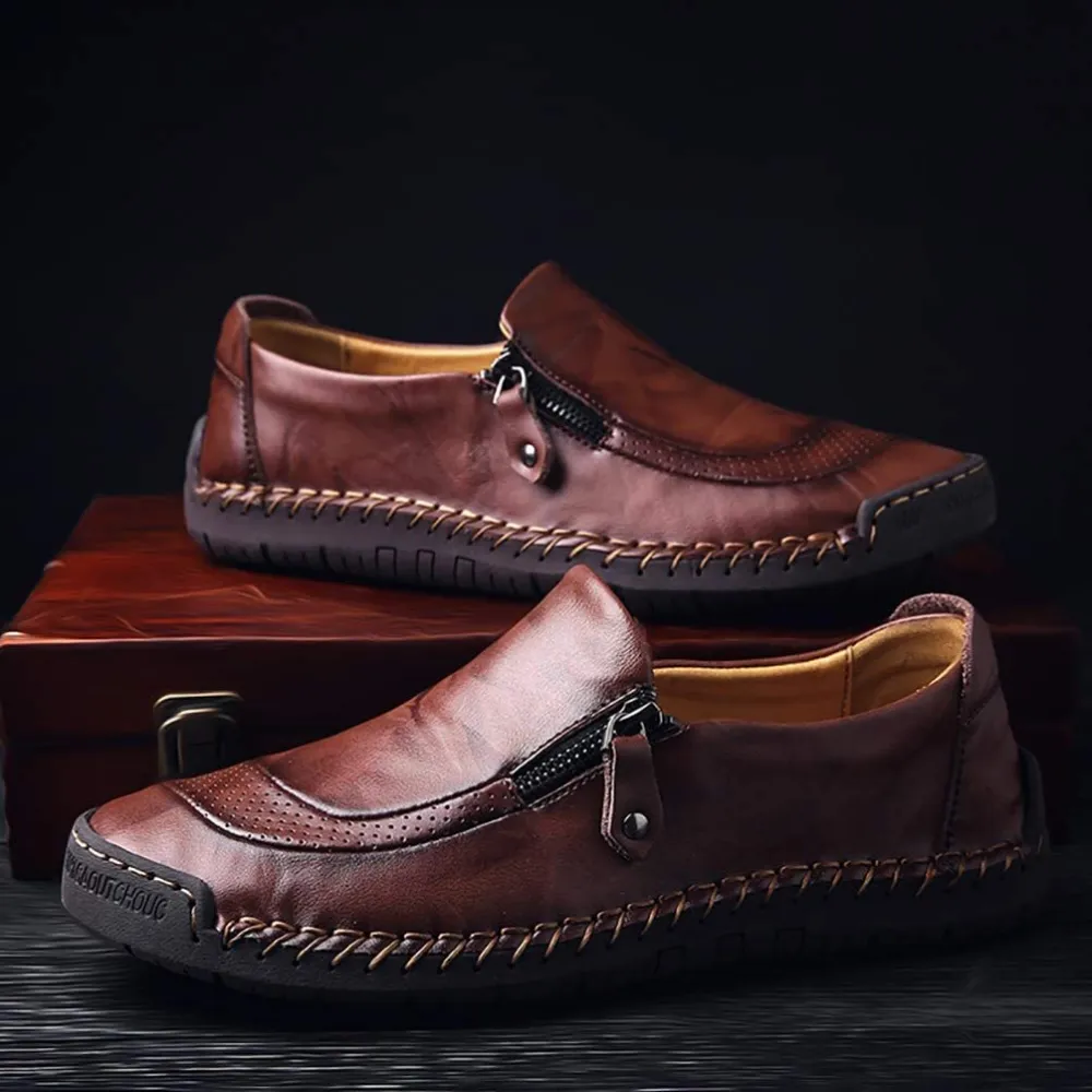 🔥Diese Woche Sale 70 % RABATT🔥Lässige, bequeme Leder-Slip-on-Loafer für Herren mit seitlichem Reißverschluss, bequeme orthopädische Wanderschuhe