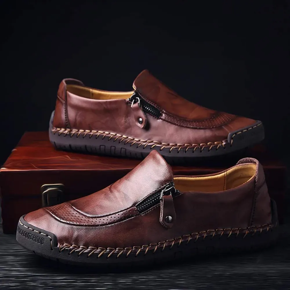 🔥Diese Woche Sale 70 % RABATT🔥Lässige, bequeme Leder-Slip-on-Loafer für Herren mit seitlichem Reißverschluss, bequeme orthopädische Wanderschuhe
