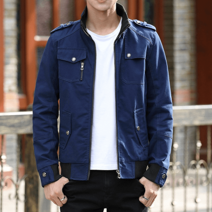 Fashion Zipper Male Military Jackets / Casual Stand Collar Men's Jacket with Pockets