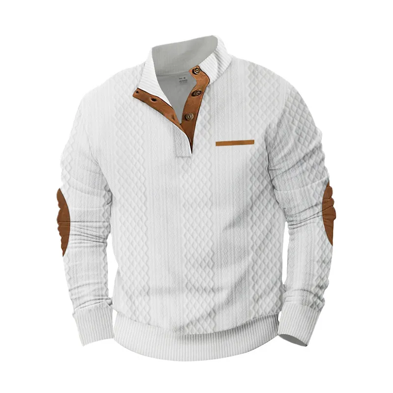🔥2024 Neujahrsverkauf 🔥Herren-Sweatshirt mit Karomuster und Knöpfen, lässig, weiß, gelber Stein