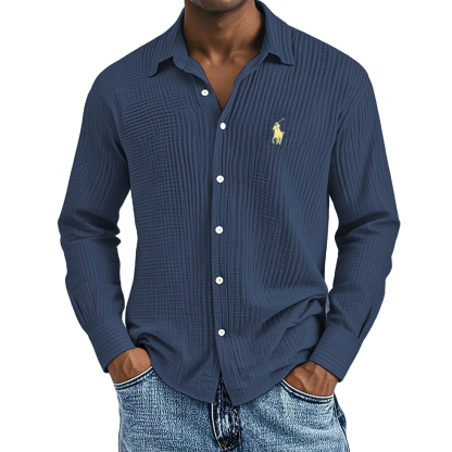 Lässig Locker und Bequem Strukturiert Lange Baumwollhemden für Herren