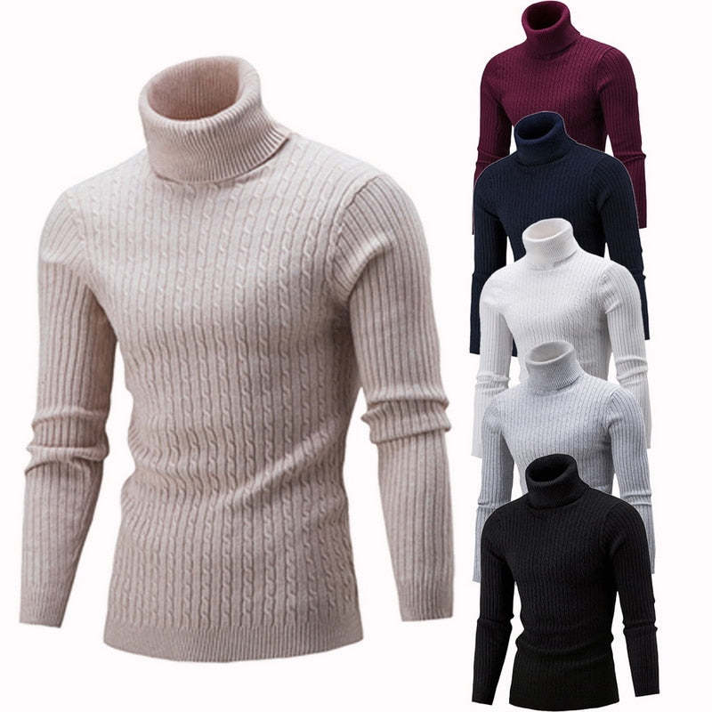 SHUJIN Spring Warm Turtleneck Sweater Men Fashion Solid Knitted Mens Sweaters 2018 Casual Male Double Collar Slim Pullover