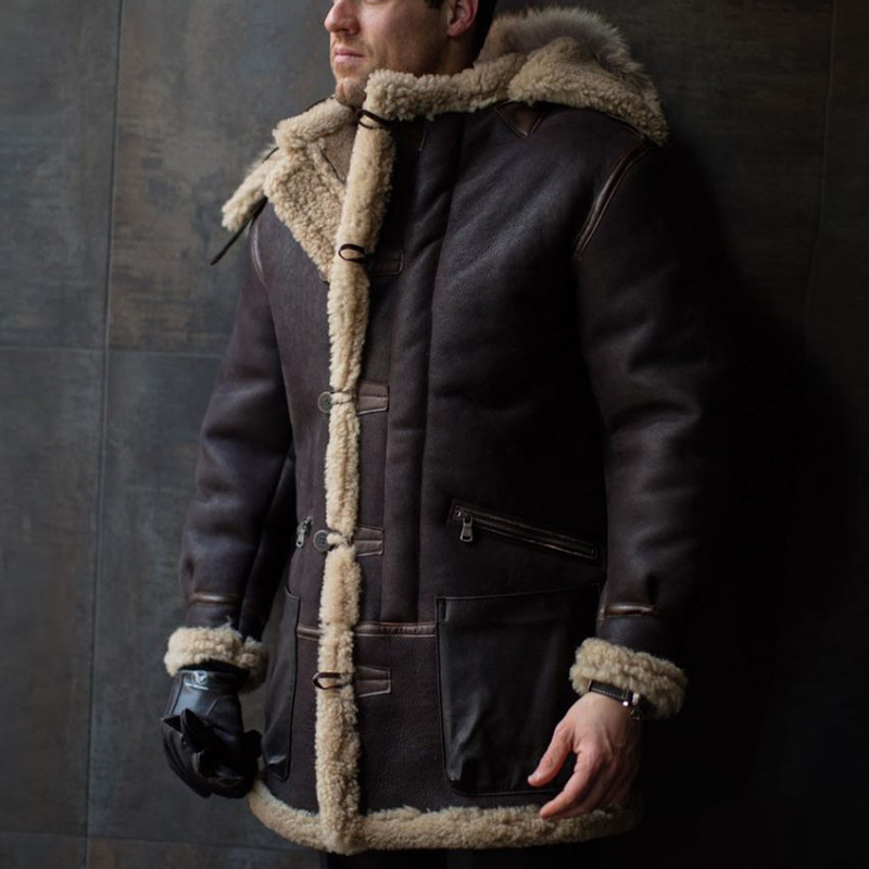 🎉Weihnachten Specials-Letzten Tag Rabatt 🎁B-7 Verdickter Pelzkragen mit Kapuze Arctic Schaffellparka (Kostenloser Versand)