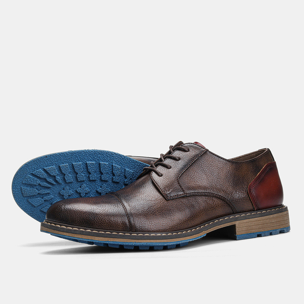 MEN'S ROUND-TOE LACE-UP LEATHER SHOES.