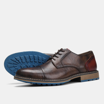 MEN'S ROUND-TOE LACE-UP LEATHER SHOES.