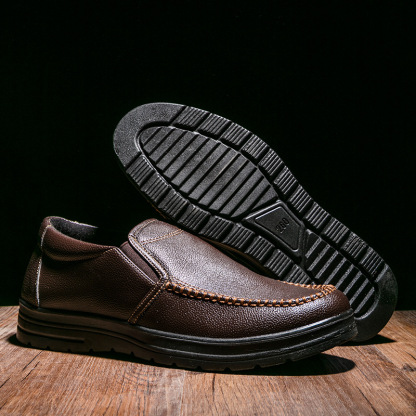 Mens Genuine Leather Casual Comfy Arch Support Slip-On Loafers