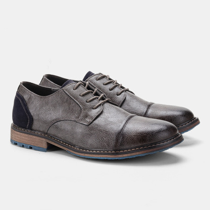 MEN'S ROUND-TOE LACE-UP LEATHER SHOES.