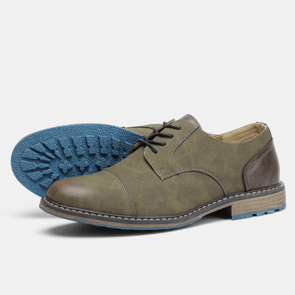 MEN'S ROUND-TOE LACE-UP LEATHER SHOES.
