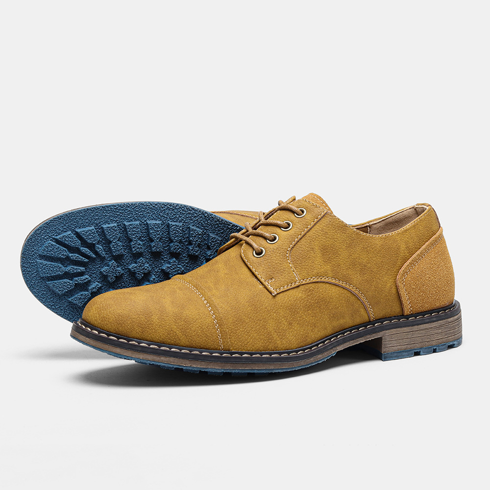 MEN'S ROUND-TOE LACE-UP LEATHER SHOES.