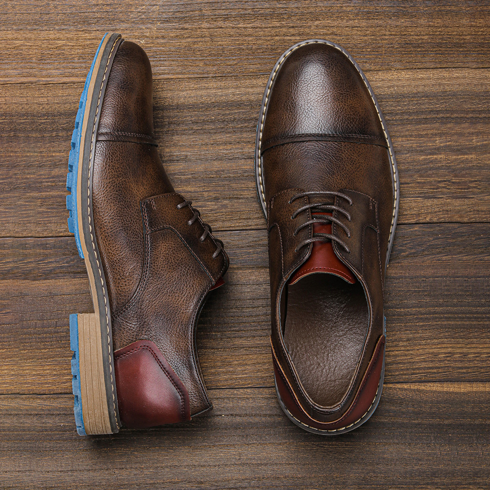 MEN'S ROUND-TOE LACE-UP LEATHER SHOES.