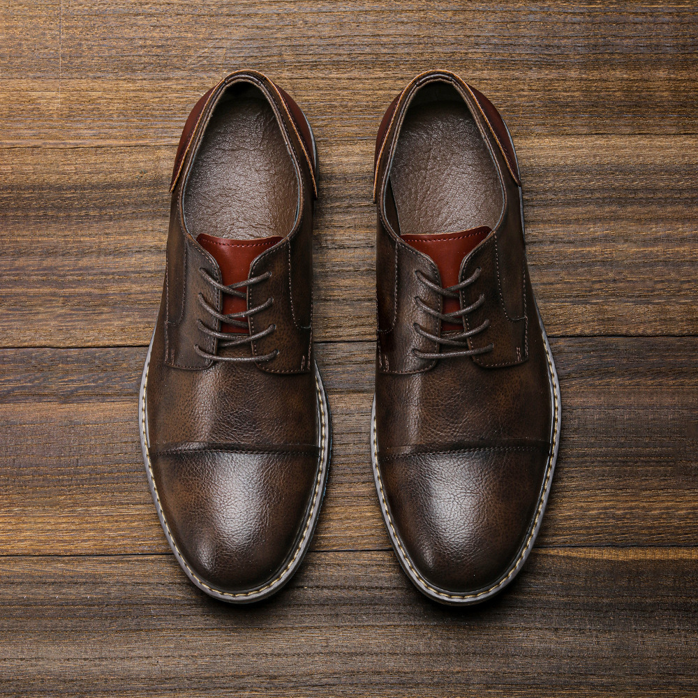 MEN'S ROUND-TOE LACE-UP LEATHER SHOES.