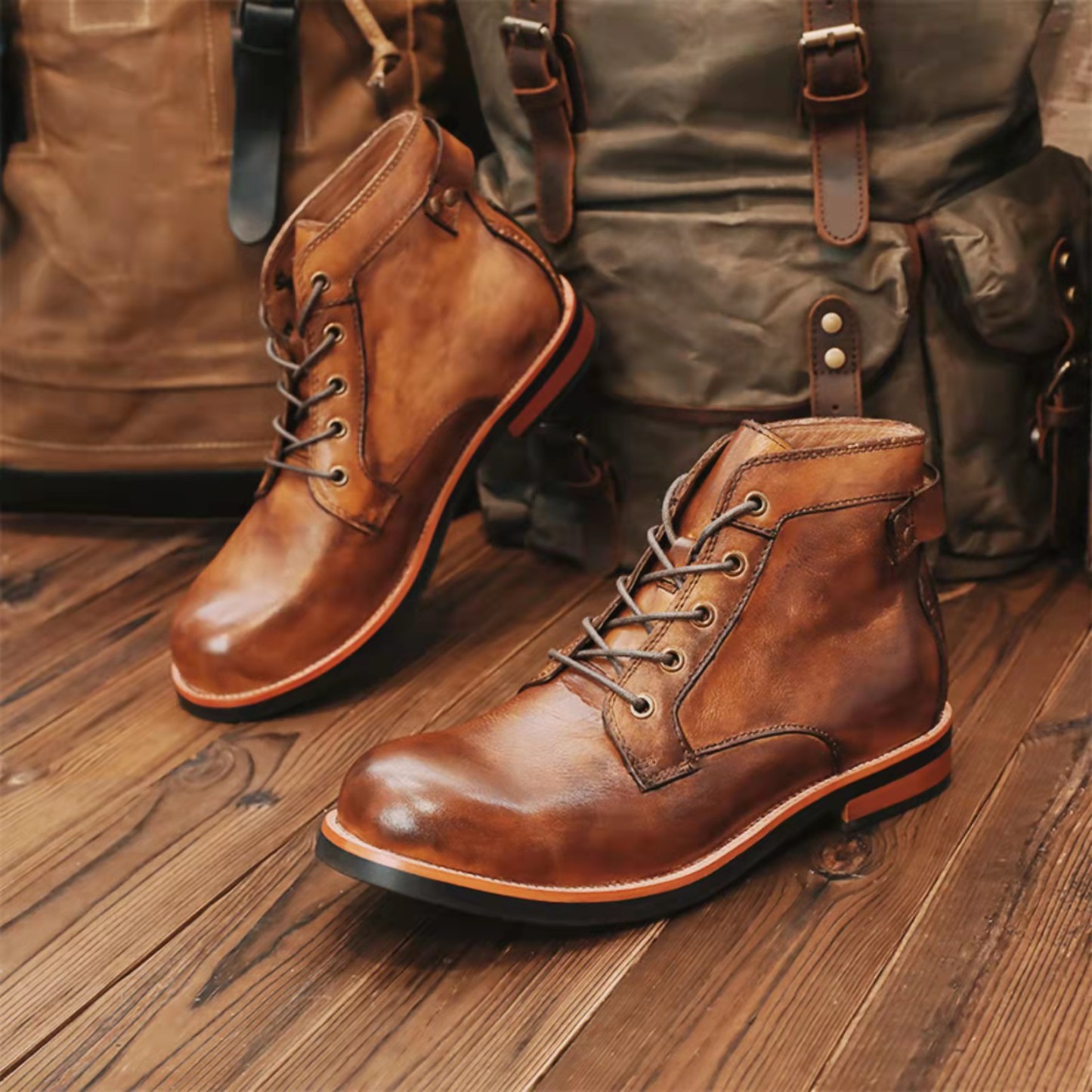 Trongcavalry™ Mens Genuine Leather Waterproof Non-slip Arch Support Vintage Casual Chukka Boots