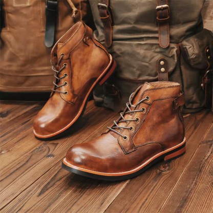 Trongcavalry™ Mens Genuine Leather Waterproof Non-slip Arch Support Vintage Casual Chukka Boots
