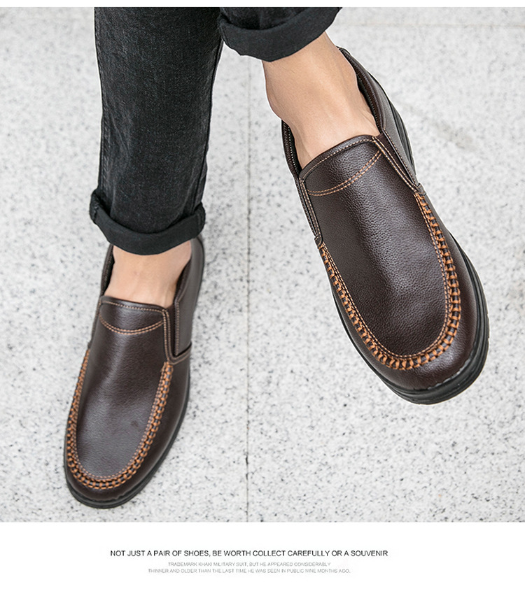 Mens Genuine Leather Casual Comfy Arch Support Slip-On Loafers