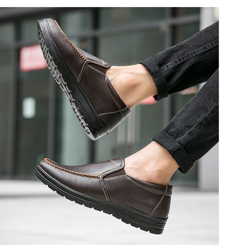 Mens Genuine Leather Casual Comfy Arch Support Slip-On Loafers