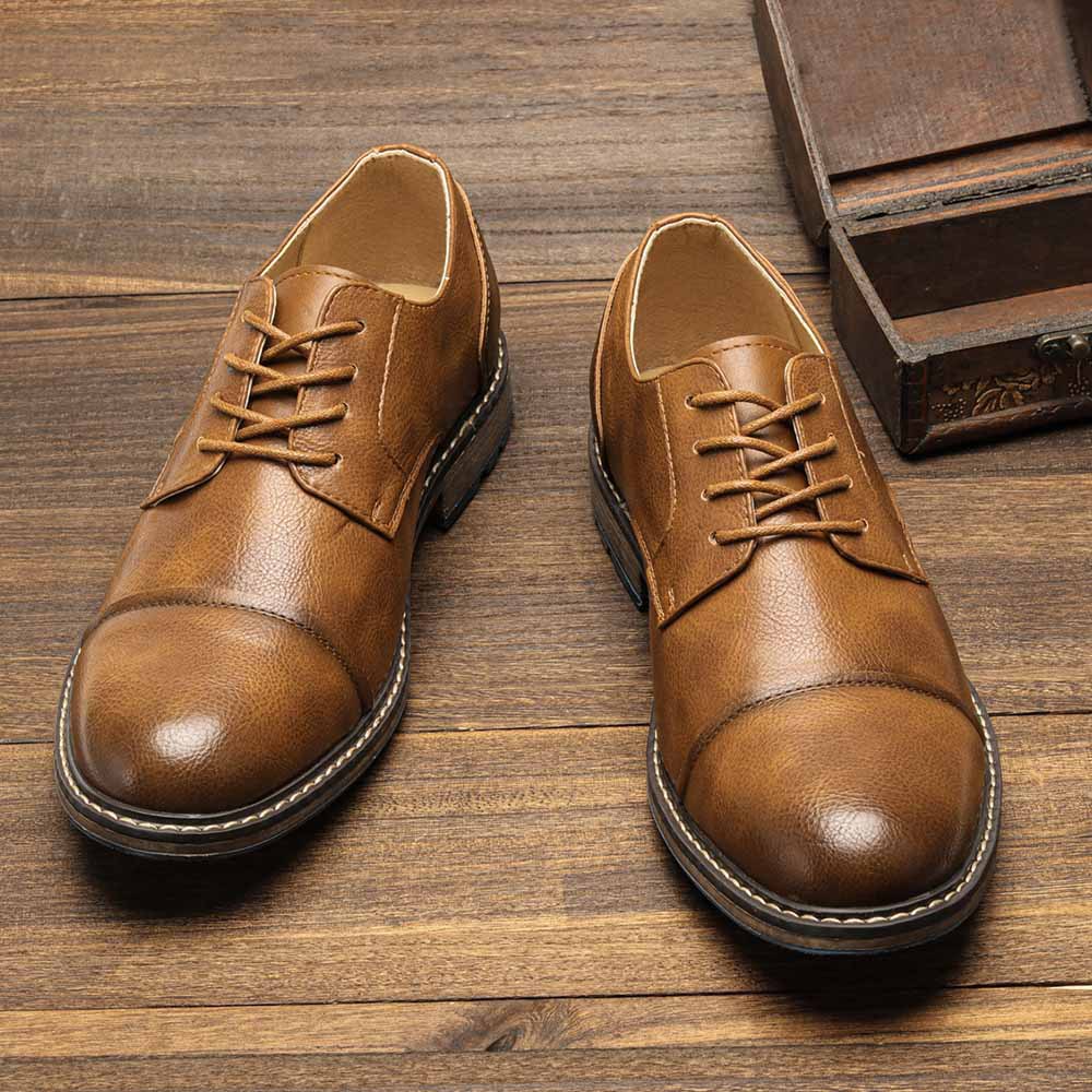 MEN'S ROUND-TOE LACE-UP LEATHER SHOES.