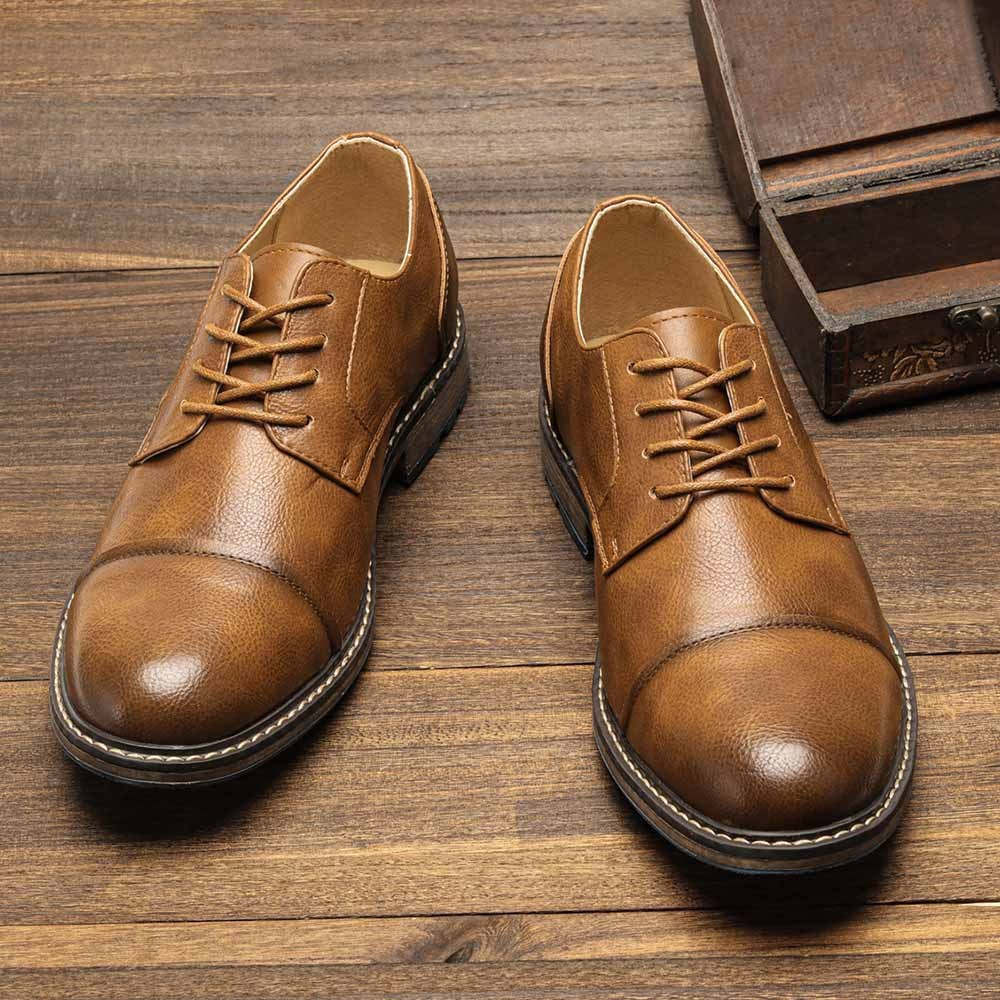 MEN'S ROUND-TOE LACE-UP LEATHER SHOES.