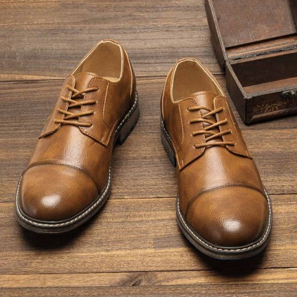 MEN'S ROUND-TOE LACE-UP LEATHER SHOES.