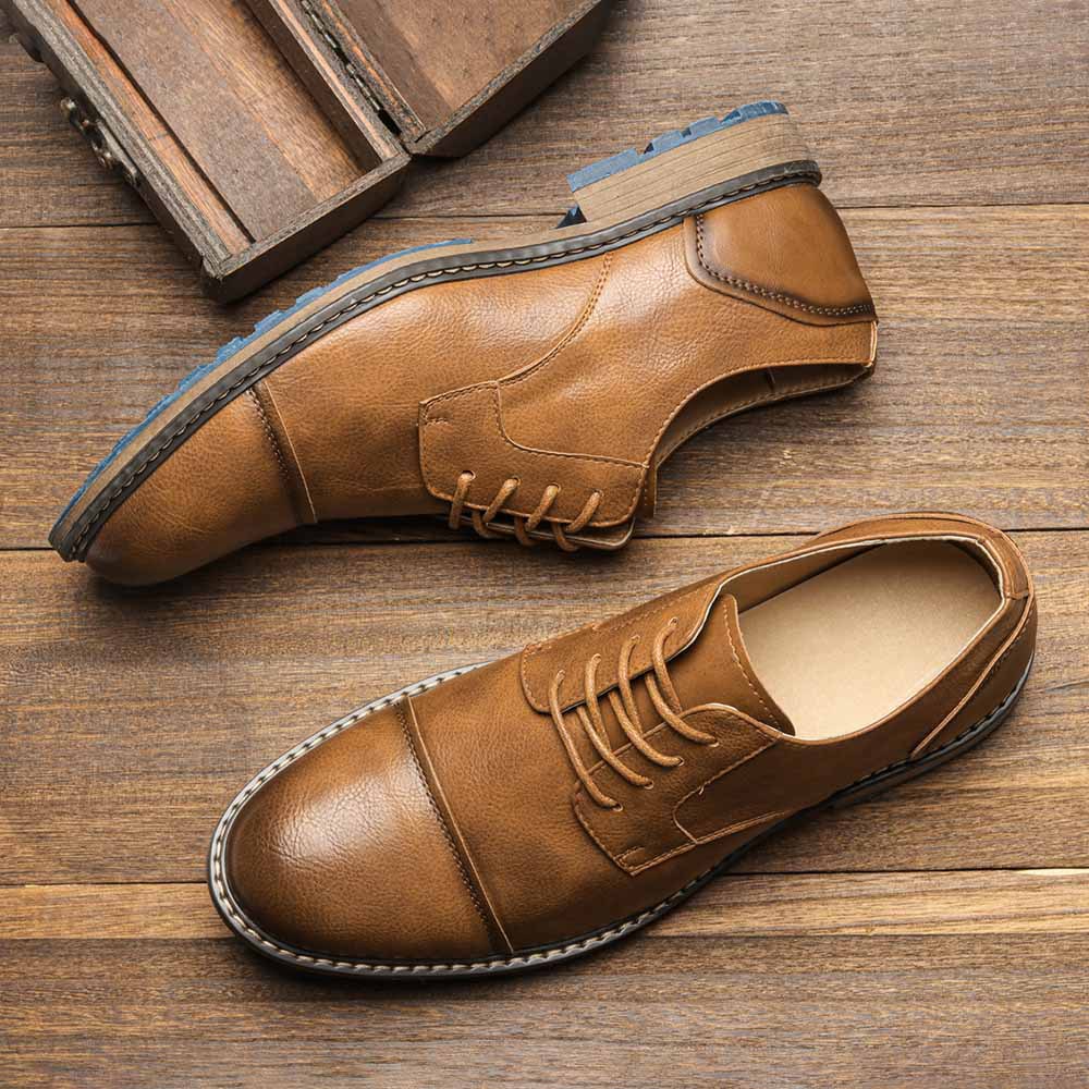 MEN'S ROUND-TOE LACE-UP LEATHER SHOES.