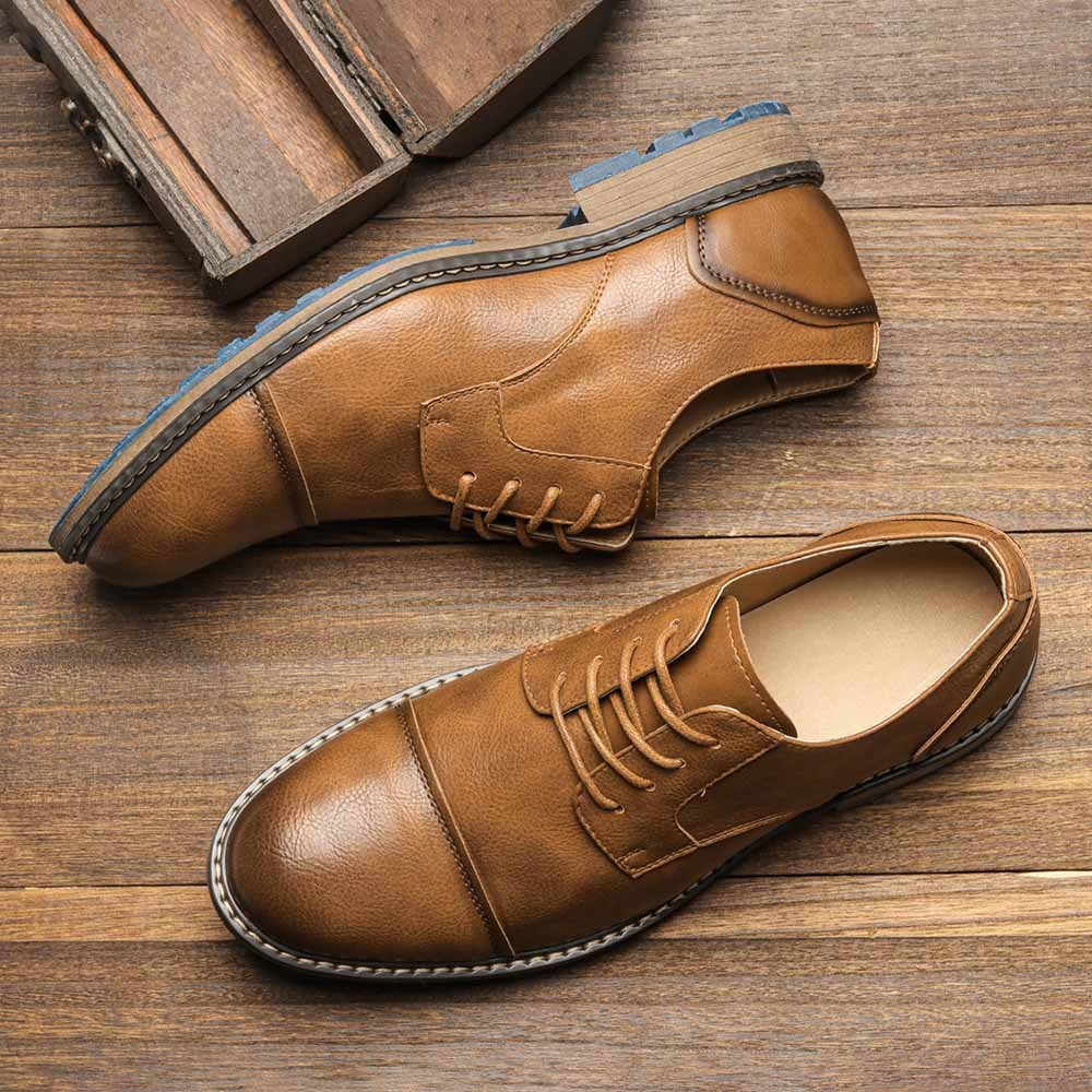 MEN'S ROUND-TOE LACE-UP LEATHER SHOES.