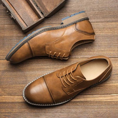 MEN'S ROUND-TOE LACE-UP LEATHER SHOES.