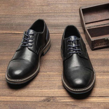 MEN'S ROUND-TOE LACE-UP LEATHER SHOES.