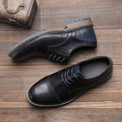 MEN'S ROUND-TOE LACE-UP LEATHER SHOES.