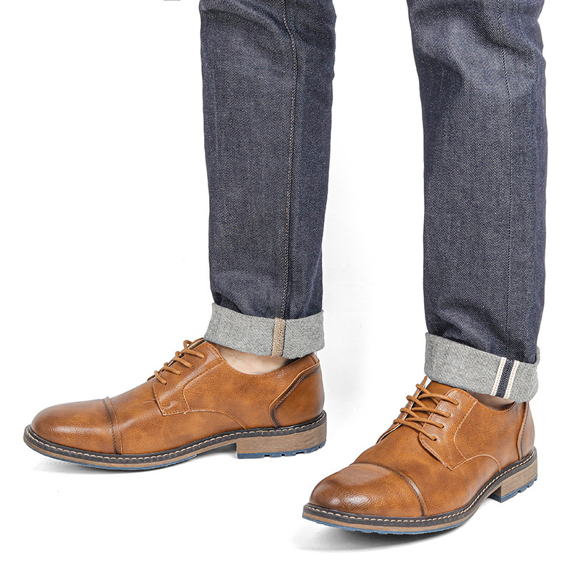 MEN'S ROUND-TOE LACE-UP LEATHER SHOES.