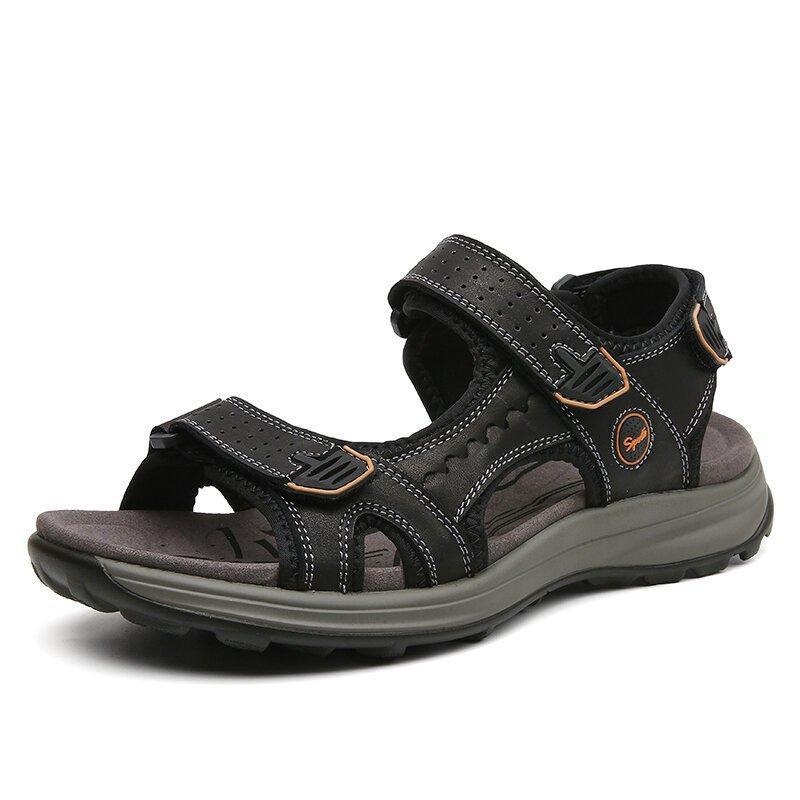 Men Comfy Cowhide Opened Toe Hook Loop Outdoor Sport Sandals