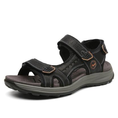 Men Comfy Cowhide Opened Toe Hook Loop Outdoor Sport Sandals