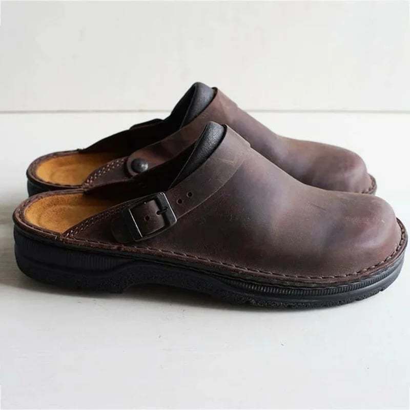 🔥ON THIS WEEK SALE 70% OFF🔥 Large Square Toe Low Cut Men's Casual Plus Size Genuine Leather Slippers