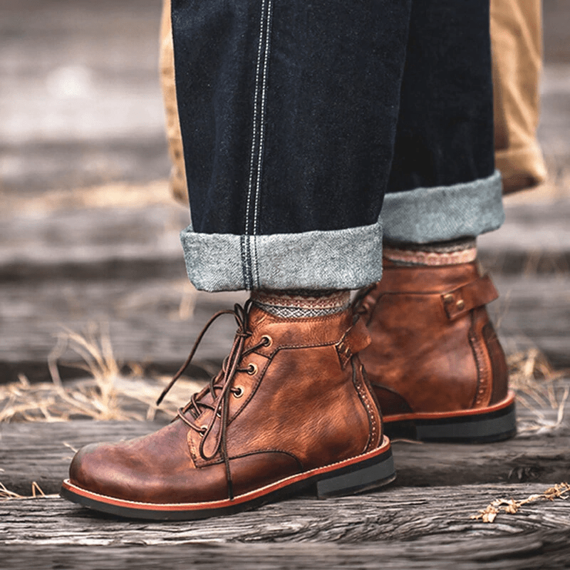 Trongcavalry™ Mens Genuine Leather Waterproof Non-slip Arch Support Vintage Casual Chukka Boots